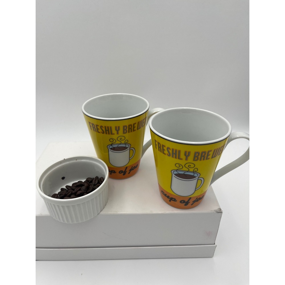 Rare Vintage I. Godinger & Co. Cup of Joe Mugs Set of 2 Yellow/ Orange